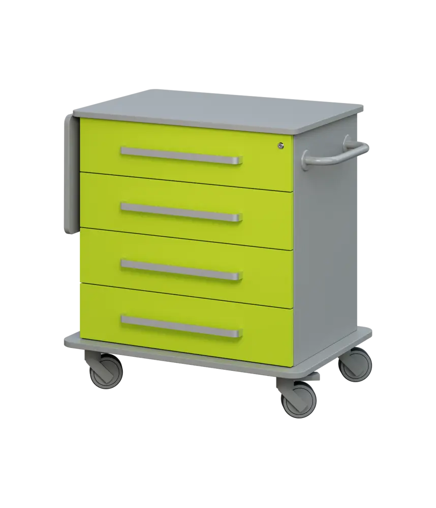 DEXTER 02 vozík asistenční, korpus a desky šedá / zásuvky jarní zeleň